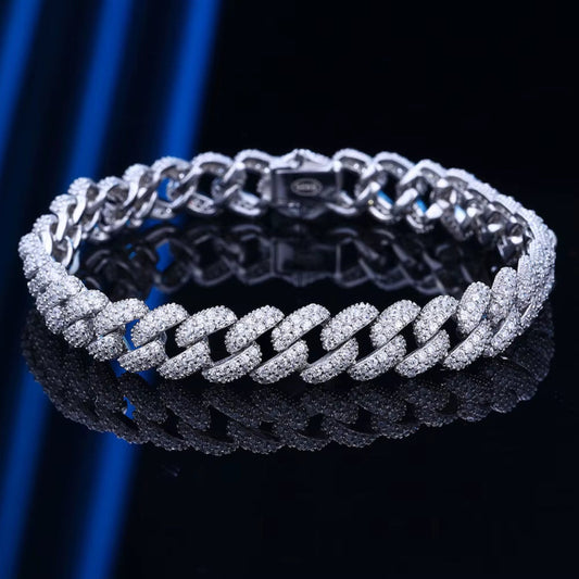 8Mm Cuban Bracelet 100% S925 Sterling Silver Plated 18K Lab Grow Zircon Diamond Tennis Bracelets for Women Man