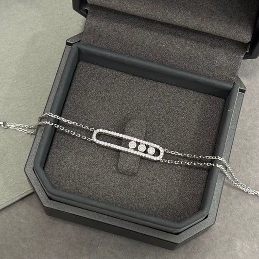 Classic European and American Three Diamond Sliding Double-Layer Bracelet, All Diamond Simple Luxury Versatile Bracelet