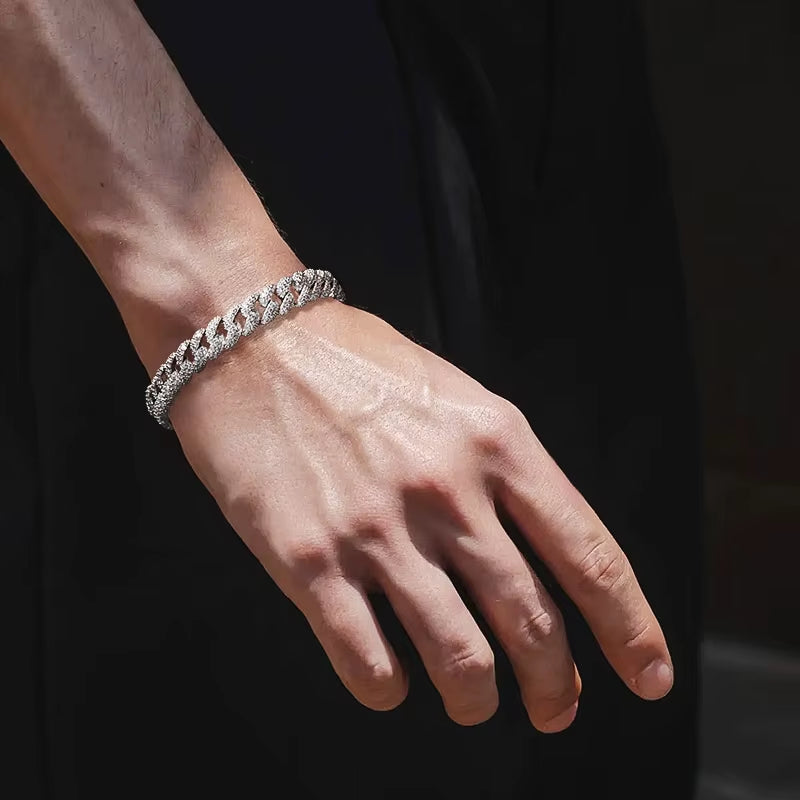 8Mm Cuban Bracelet 100% S925 Sterling Silver Plated 18K Lab Grow Zircon Diamond Tennis Bracelets for Women Man