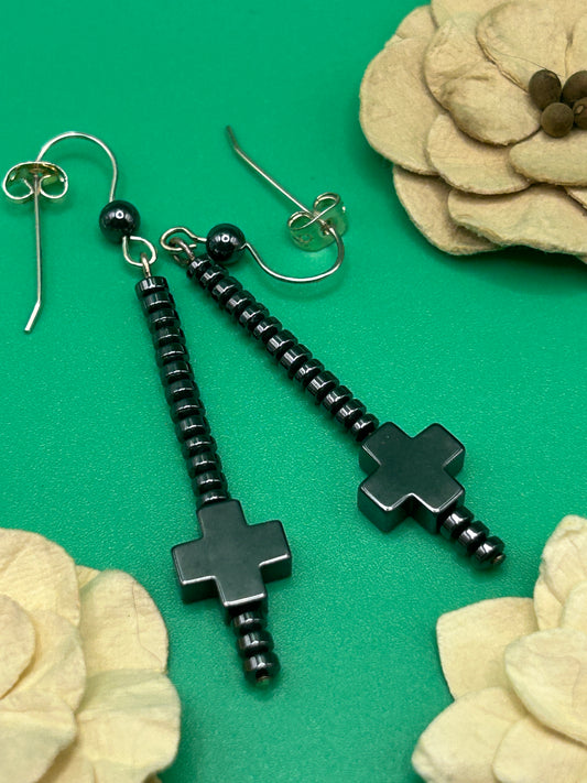 Hematite Cross Earrings