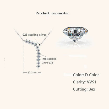 Classic 100% 925 Sterling Silver Women'S Necklace 1.1Carat Moissanite Long Chain Pendant Exquisite Jewelry Gift Minimalist Style