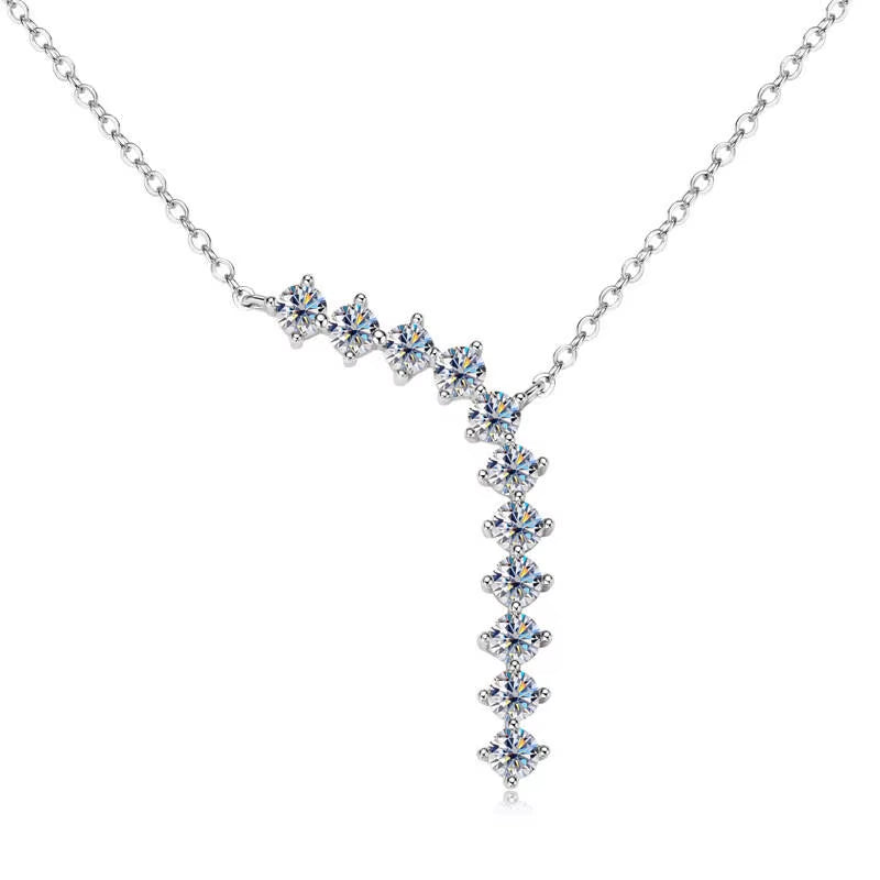 Classic 100% 925 Sterling Silver Women'S Necklace 1.1Carat Moissanite Long Chain Pendant Exquisite Jewelry Gift Minimalist Style