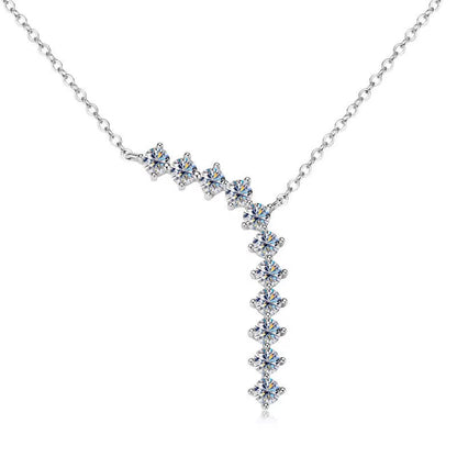 Classic 100% 925 Sterling Silver Women'S Necklace 1.1Carat Moissanite Long Chain Pendant Exquisite Jewelry Gift Minimalist Style