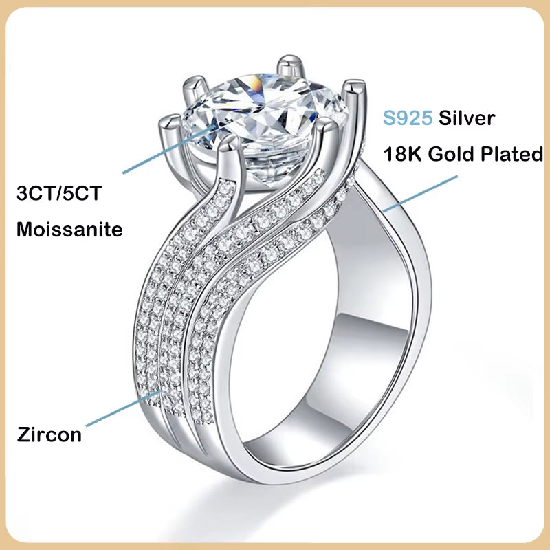 100% Real 5CT Red Moissanite Diamond Ring for Women S925 Sterling Silver Diamond Rings with GRA Wedding Band Fine Jewelry