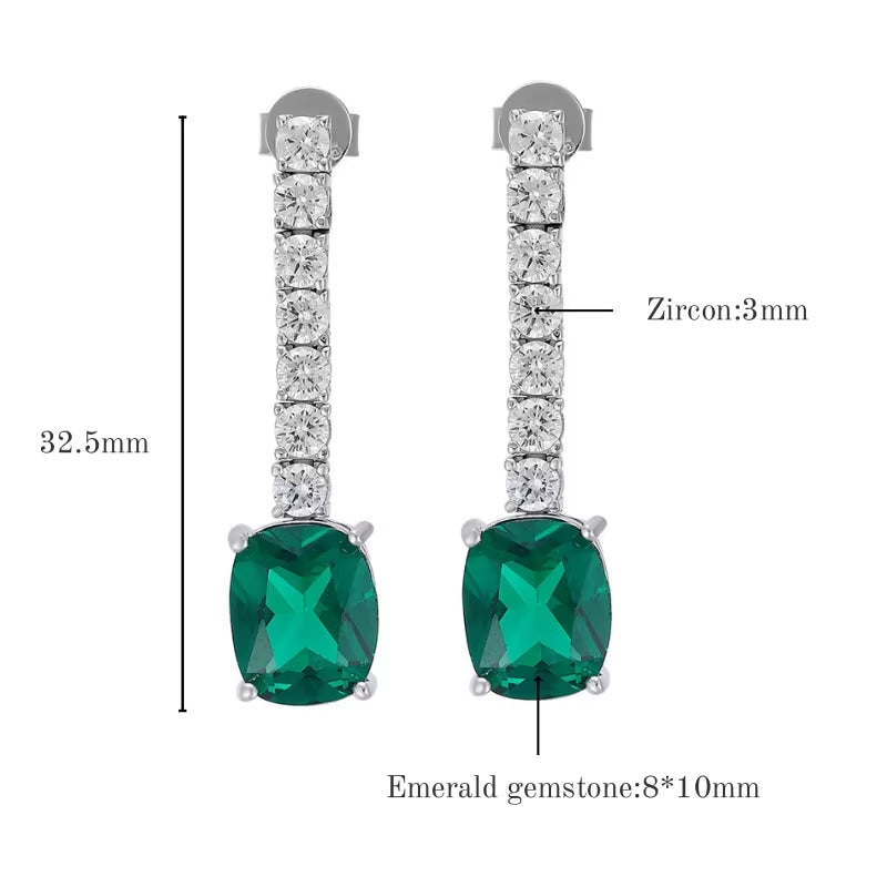 Emerald Diamond Drop Earrings for Women 925 Sterling Silver Ruby Long Tassel Dangle Ear Stud Party Fine Jewelry Wholesale