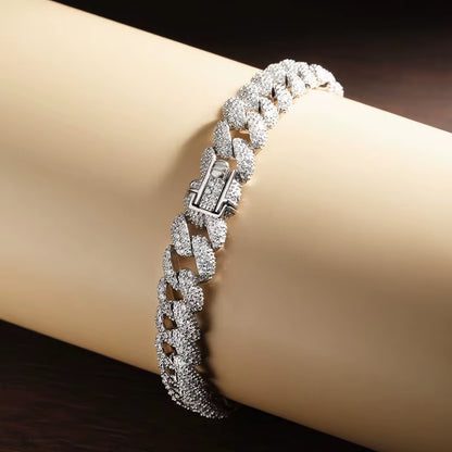 8Mm Cuban Bracelet 100% S925 Sterling Silver Plated 18K Lab Grow Zircon Diamond Tennis Bracelets for Women Man