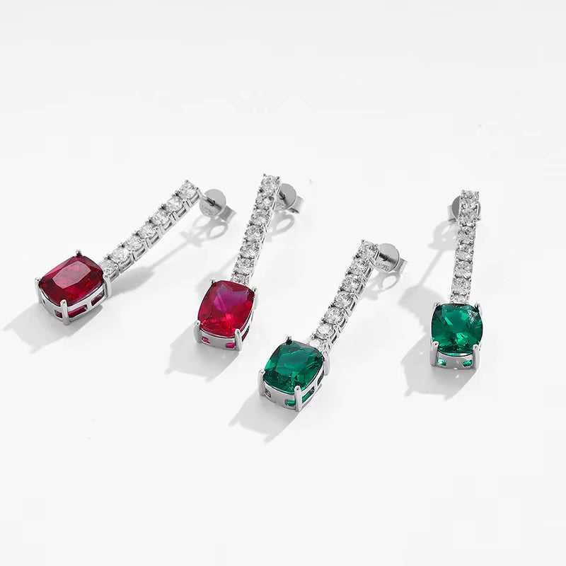 Emerald Diamond Drop Earrings for Women 925 Sterling Silver Ruby Long Tassel Dangle Ear Stud Party Fine Jewelry Wholesale
