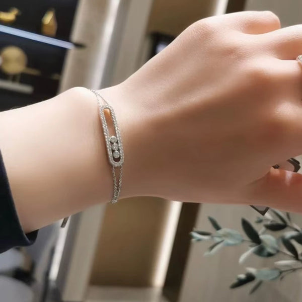 Classic European and American Three Diamond Sliding Double-Layer Bracelet, All Diamond Simple Luxury Versatile Bracelet