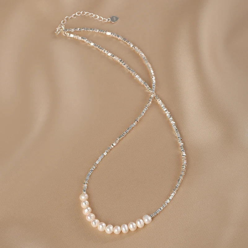 Irregular Small 925 Sterling Silver Freshwater 5-6Mm White Pearl Necklace Fine Trendy Jewelry Gift for Women Girls