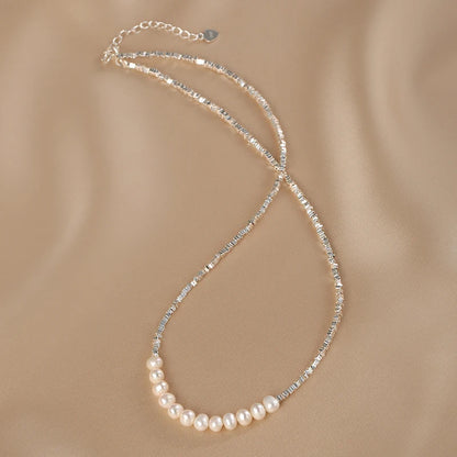 Irregular Small 925 Sterling Silver Freshwater 5-6Mm White Pearl Necklace Fine Trendy Jewelry Gift for Women Girls