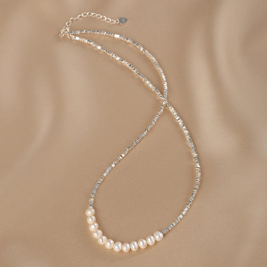 Irregular Small 925 Sterling Silver Freshwater 5-6Mm White Pearl Necklace Fine Trendy Jewelry Gift for Women Girls