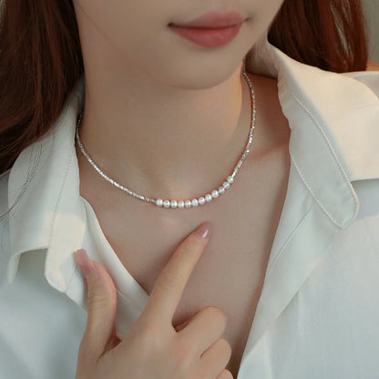 Irregular Small 925 Sterling Silver Freshwater 5-6Mm White Pearl Necklace Fine Trendy Jewelry Gift for Women Girls