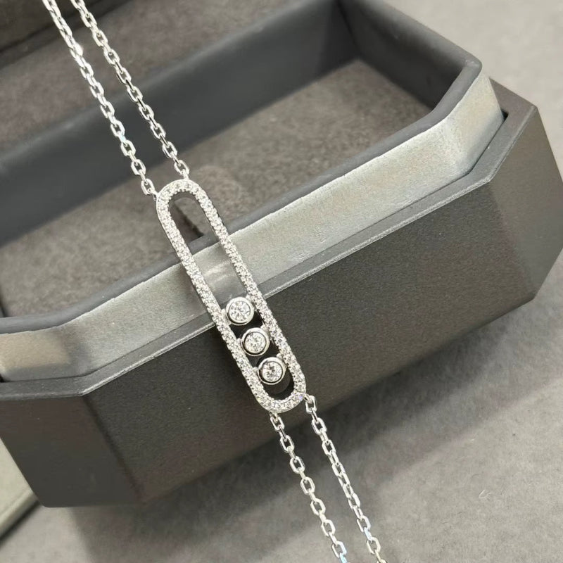 Classic European and American Three Diamond Sliding Double-Layer Bracelet, All Diamond Simple Luxury Versatile Bracelet