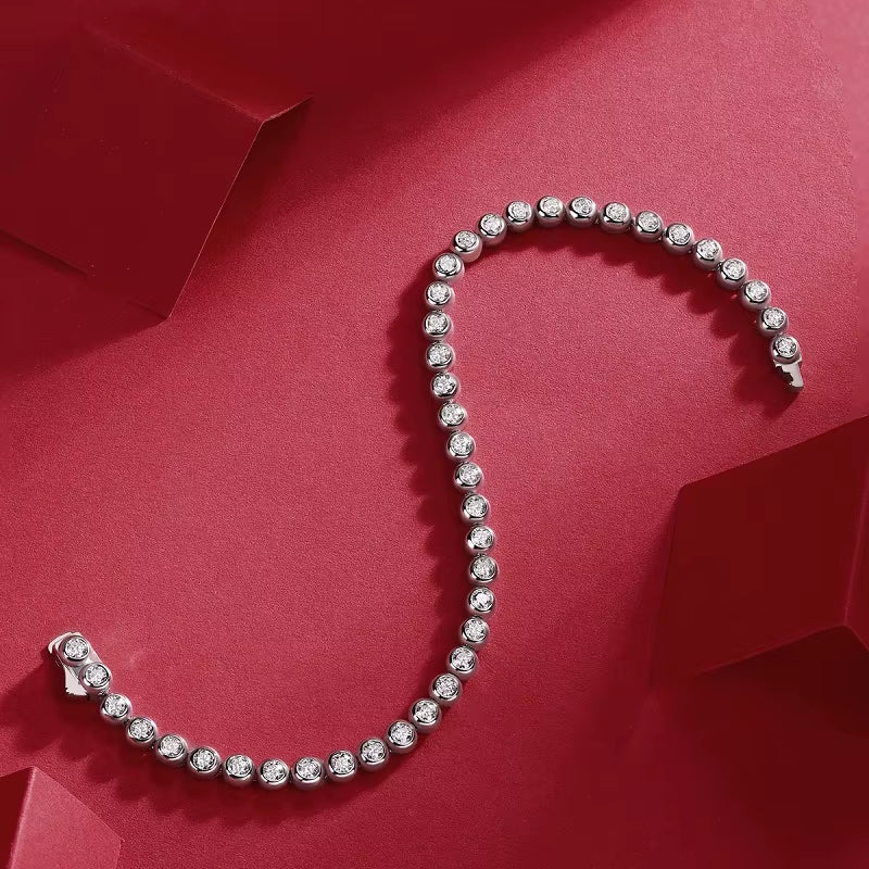 GRA Certified Moissanite Women'S Tennis Bracelet 925 Sterling Silver Plated 18K Platinum 2.5Mm round Bubble Diamond Bracelet