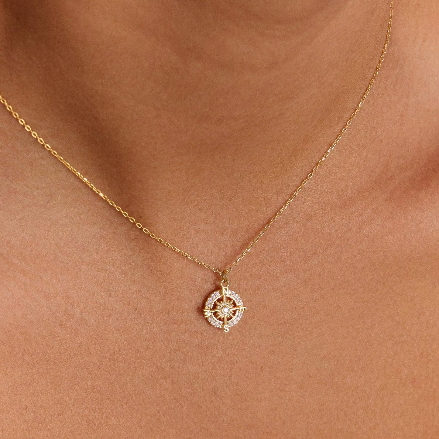 Dainty Diamond Compass Necklace,Travel Gift,Coordinate Necklace,Graduation Gift,925 Sterling Silver Necklace,Southwest Necklace,Student Gift