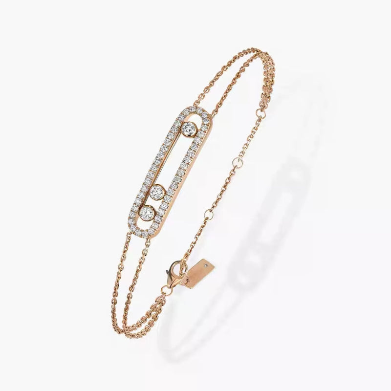Classic European and American Three Diamond Sliding Double-Layer Bracelet, All Diamond Simple Luxury Versatile Bracelet