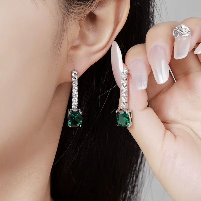 Emerald Diamond Drop Earrings for Women 925 Sterling Silver Ruby Long Tassel Dangle Ear Stud Party Fine Jewelry Wholesale